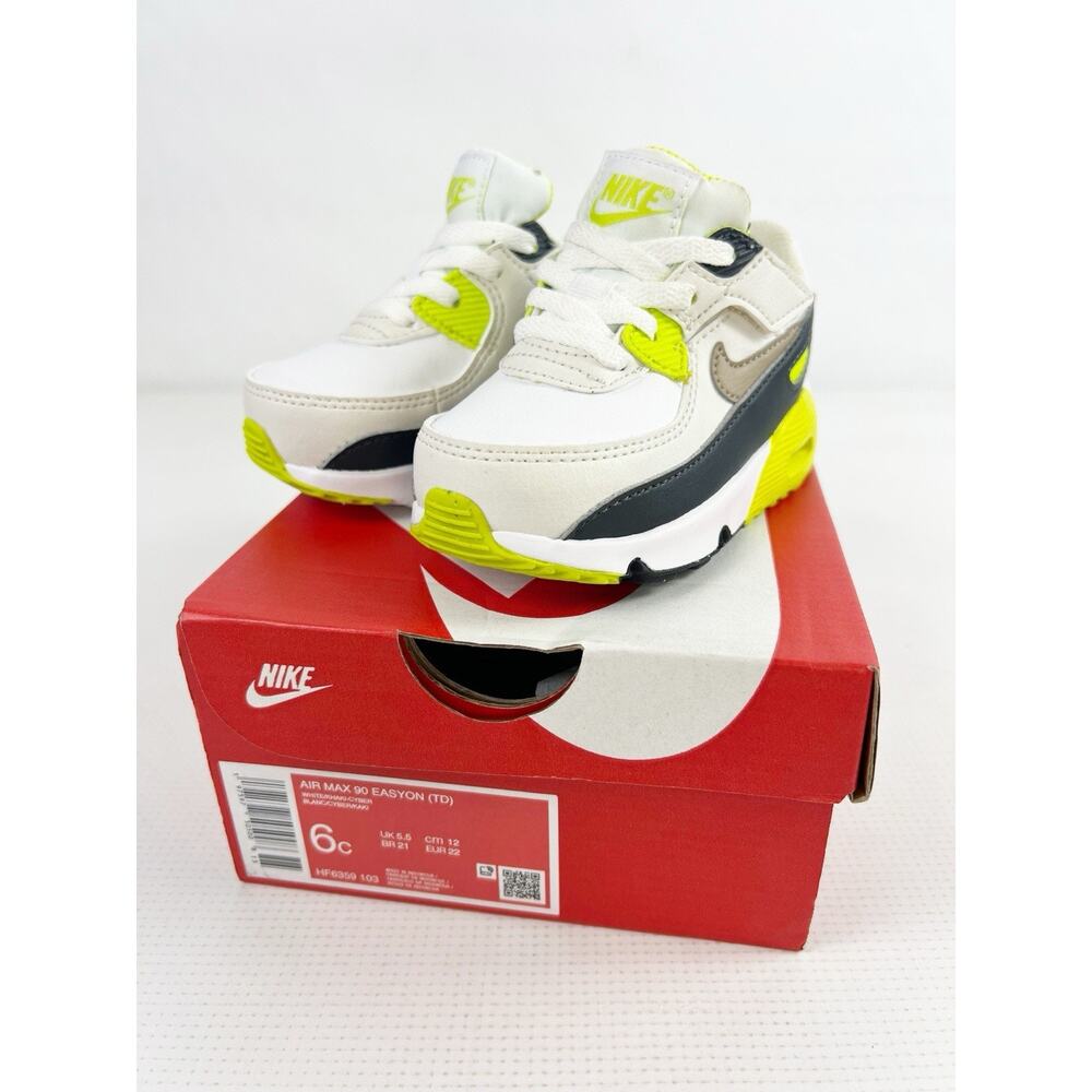 Nike Air Max 90 Easy On Size 6c Toddler Sneakers Retro White Khaki Cyber Green - Picture 9 of 12